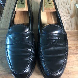 ALDEN 10.5 C/E BLACK SHELL CORDOVAN LHS HANDSEWN PENNY LOAFERS SHOES 987 USED